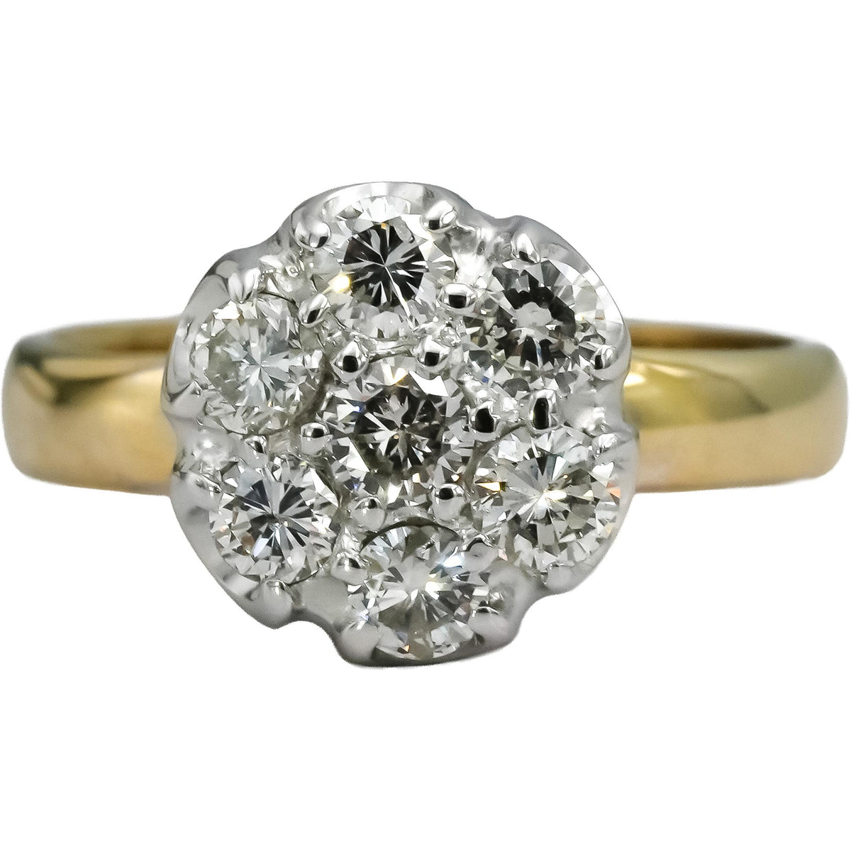 10k Yellow White Gold Round Diamond Cluster Cocktail Ring 1.0CT Size 7.5