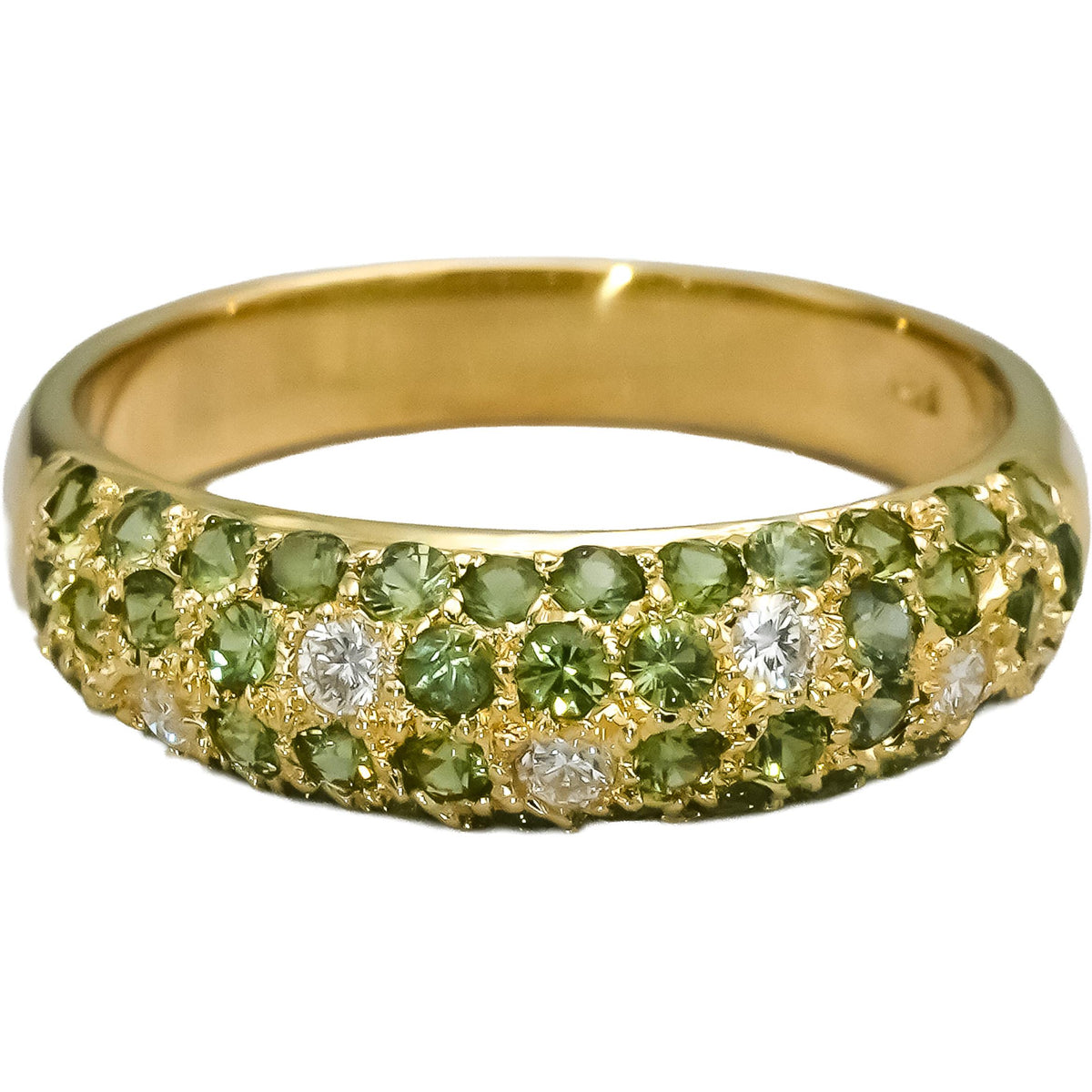 18k Yellow Gold Diamond and Emerald Pave Band Ring 0.70CT Size 6.25