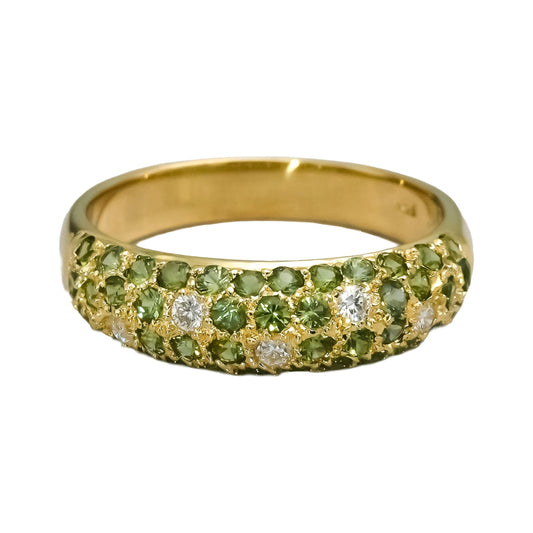 18k Yellow Gold Diamond and Emerald Pave Band Ring 0.70CT Size 6.25