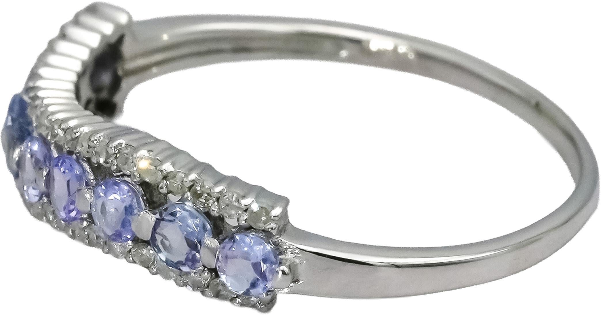 10k White Gold Diamond and Tanzanite Wavy Band Ring 0.70CT Size 10