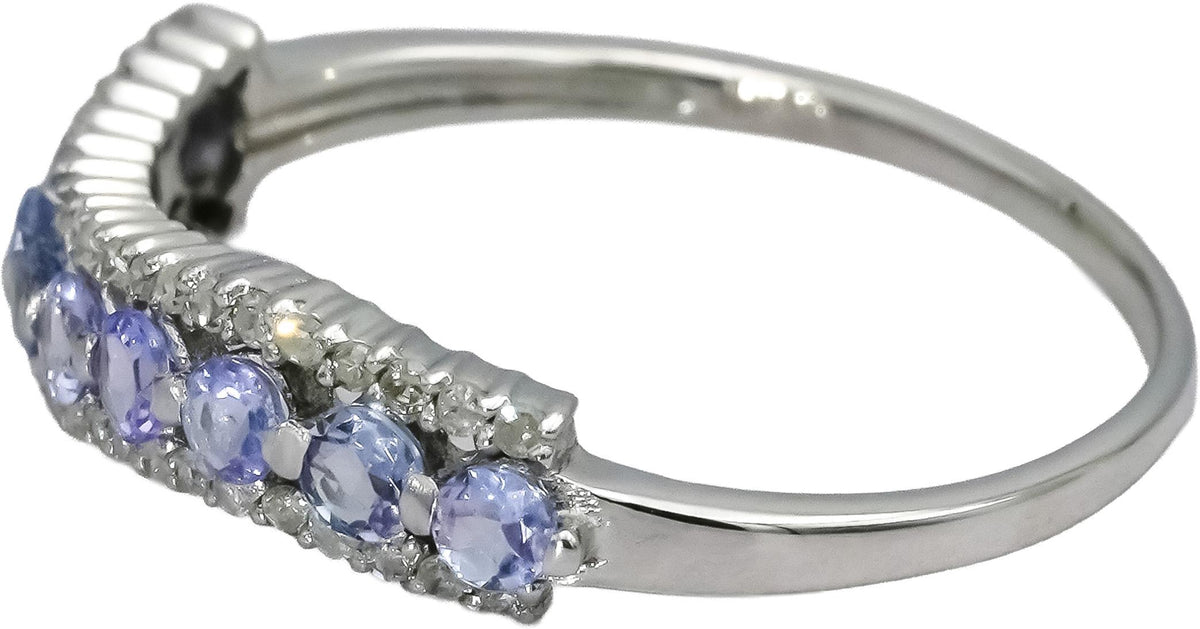 10k White Gold Diamond and Tanzanite Wavy Band Ring 0.70CT Size 10