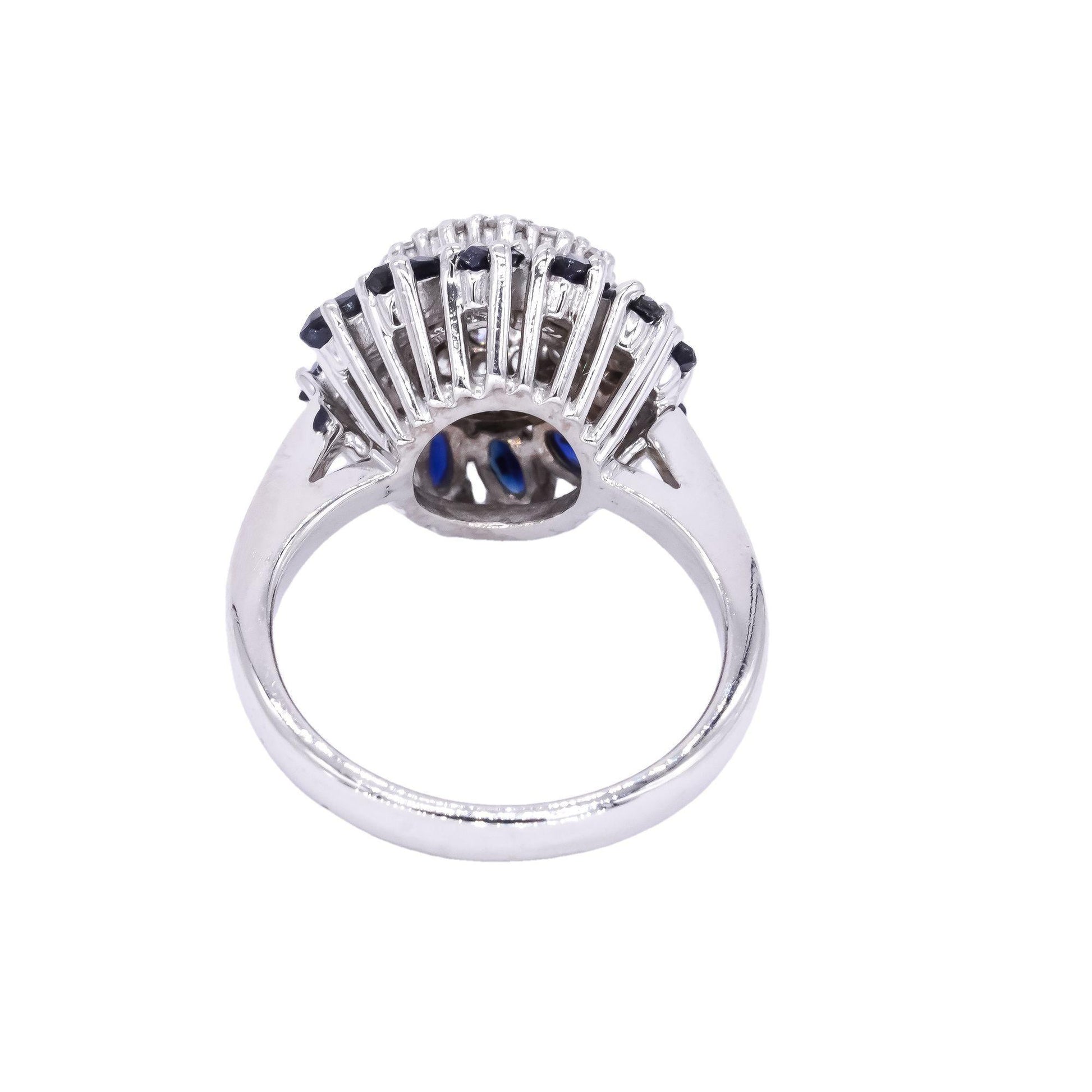 14k White Gold Vintage 1.75ct Diamond + Sapphire Dome Ring Size 5.5