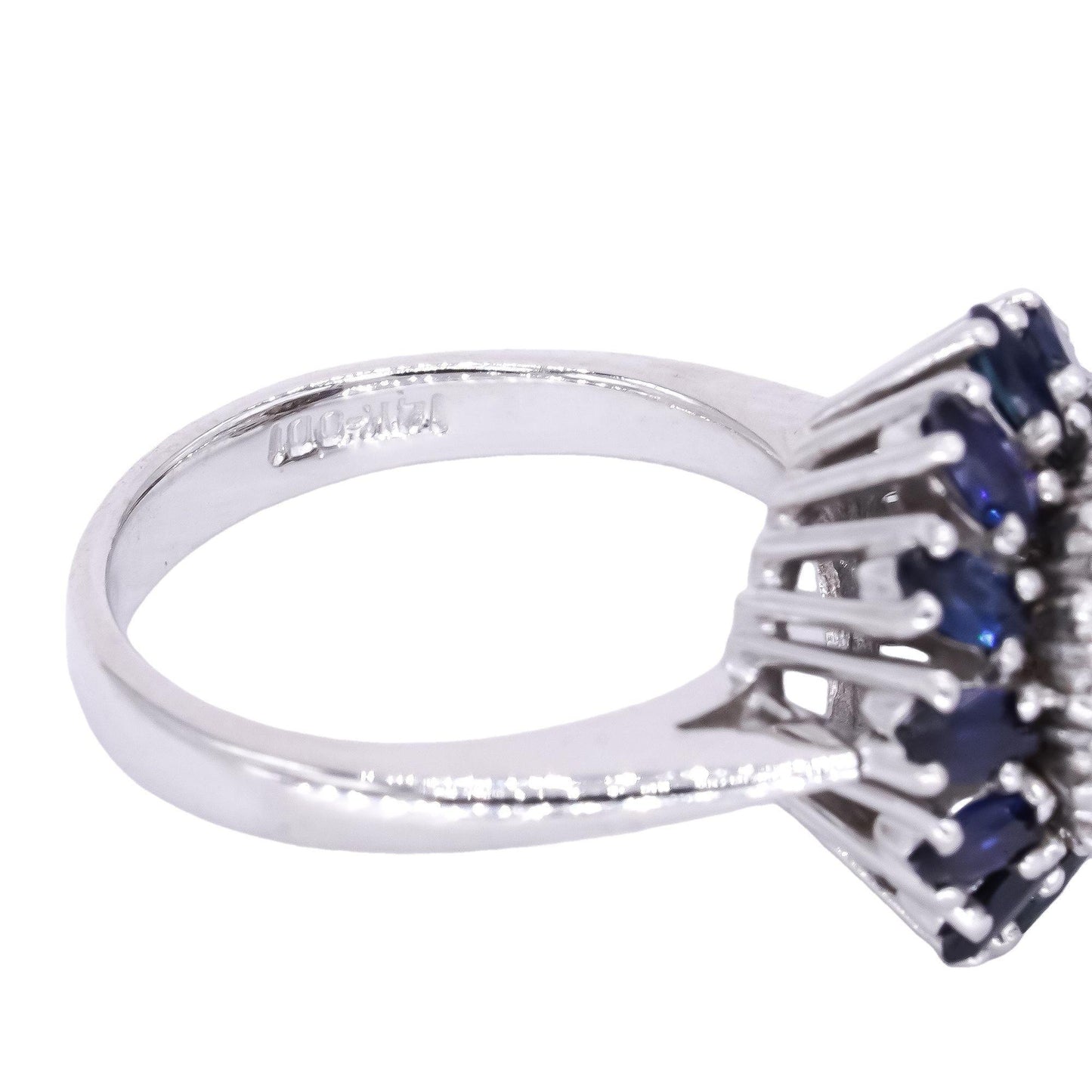 14k White Gold Vintage 1.75ct Diamond + Sapphire Dome Ring Size 5.5