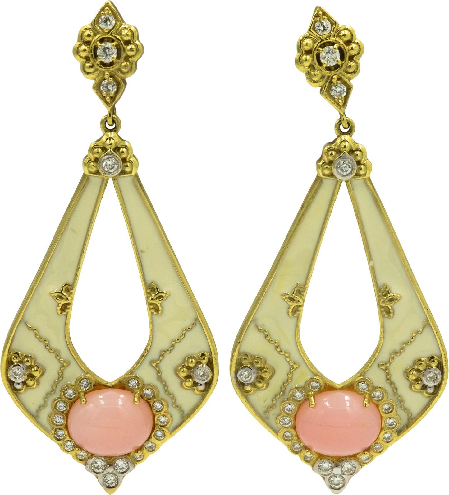 STAMBOLIAN 18k Yellow Gold 4.78CT Diamond and Pink Stone Drop Dangle Earrings