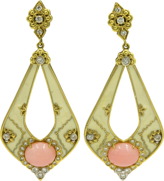 STAMBOLIAN 18k Yellow Gold 4.78CT Diamond and Pink Stone Drop Dangle Earrings