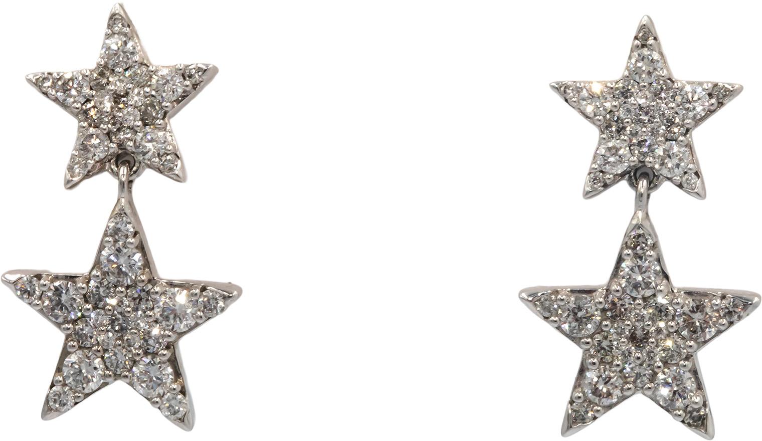 10k White Gold Round Diamond Star Drop Dangle Stud Earrings 1.0CT