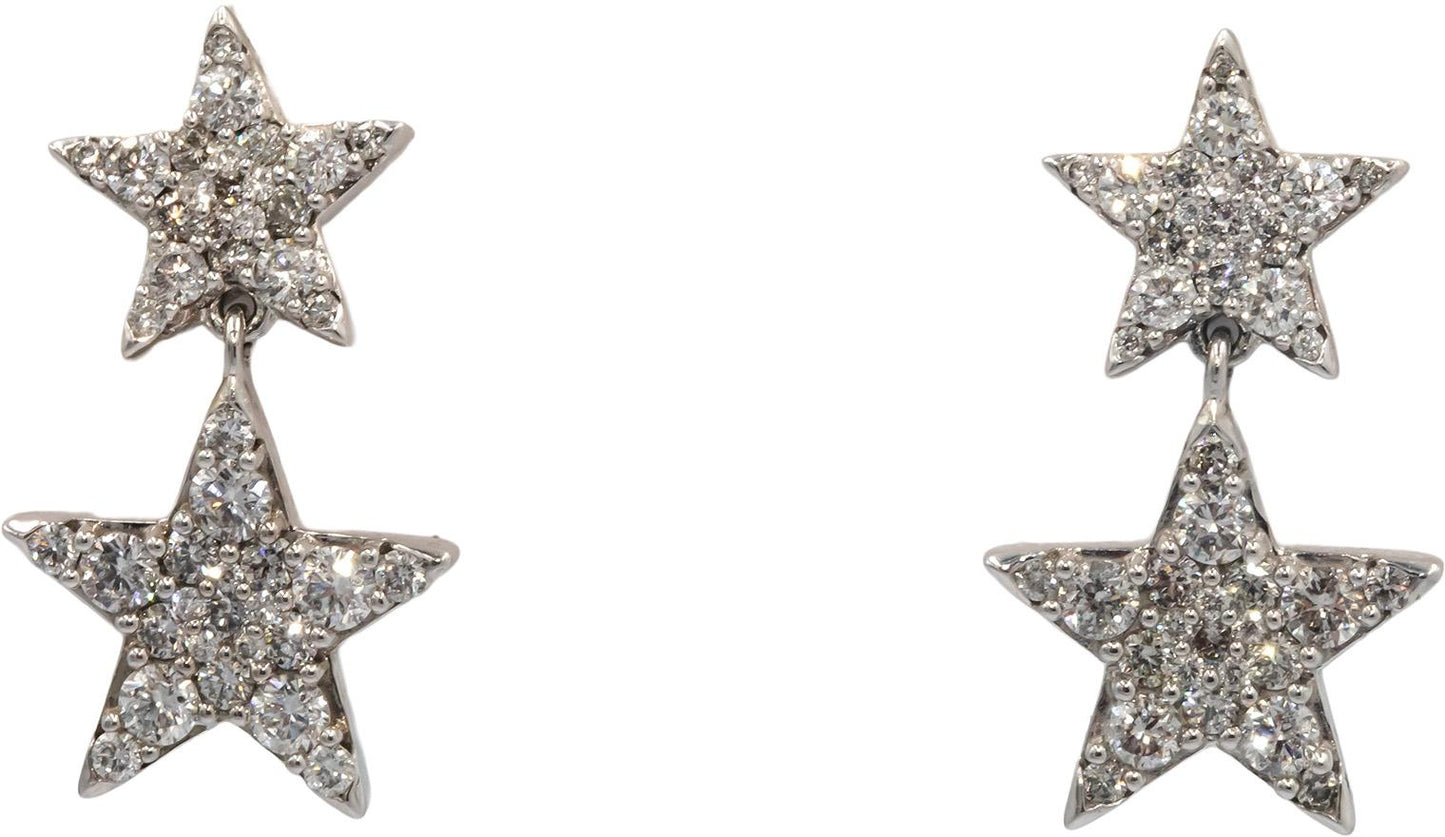 10k White Gold 1.0CT Diamond Star Drop Dangle Earrings