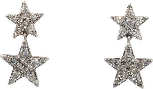 10k White Gold 1.0CT Diamond Star Drop Dangle Earrings