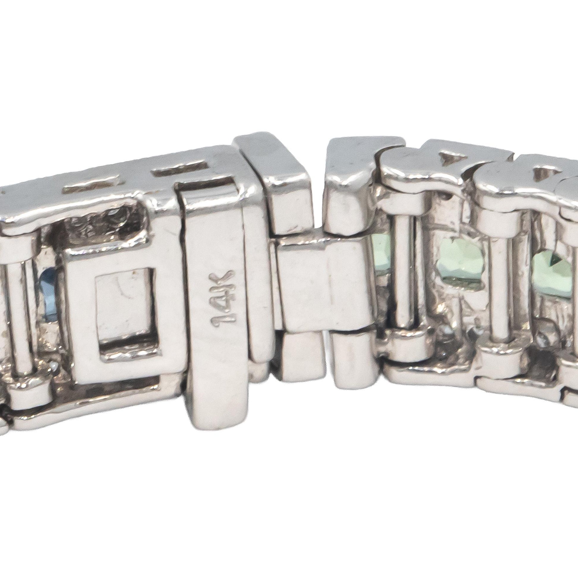 14k White Gold Diamond and Rainbow Sapphire Wide Tennis Bracelet 8.50CT