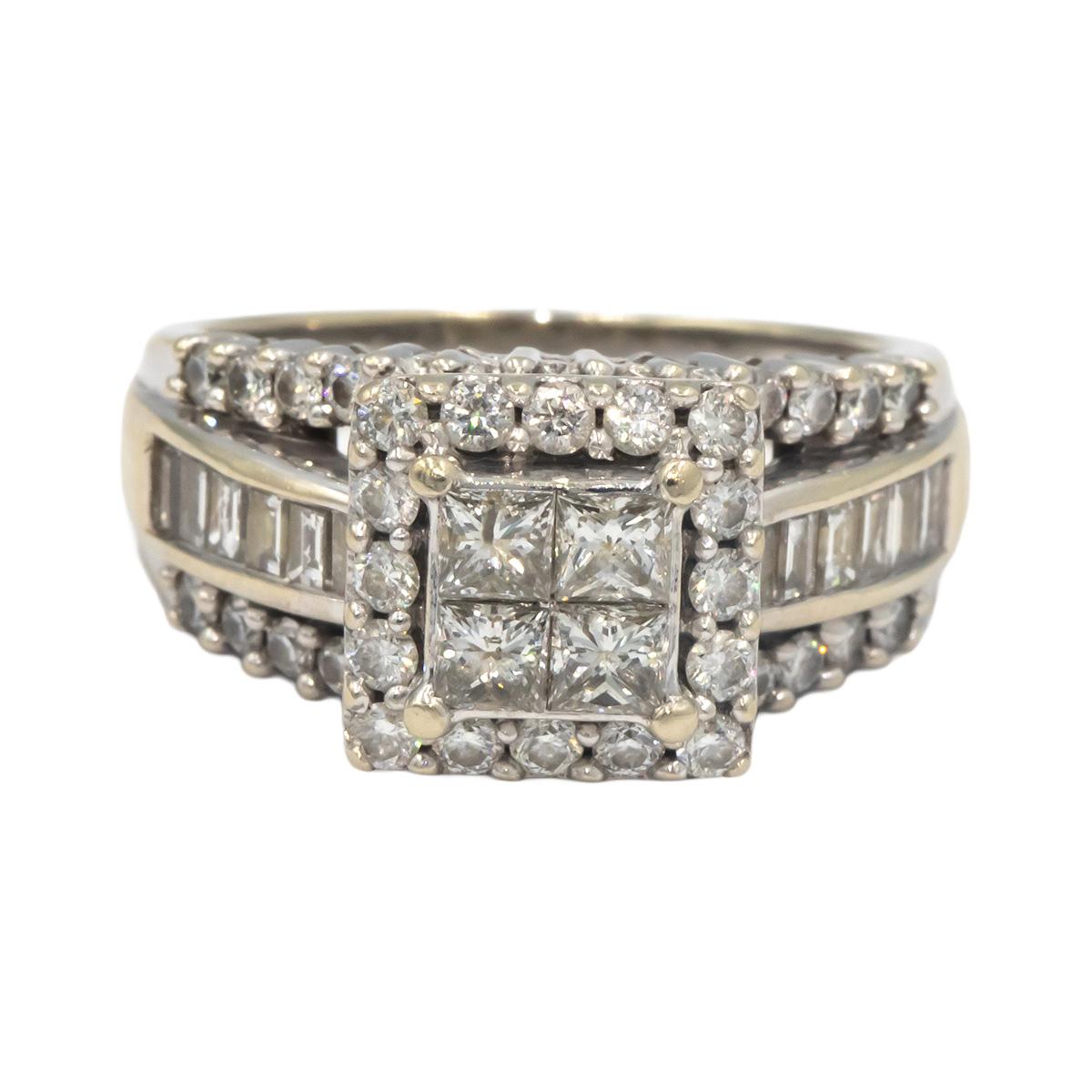 14k White Gold Diamond Cluster Cocktail Ring 2.50CT Size 8.25