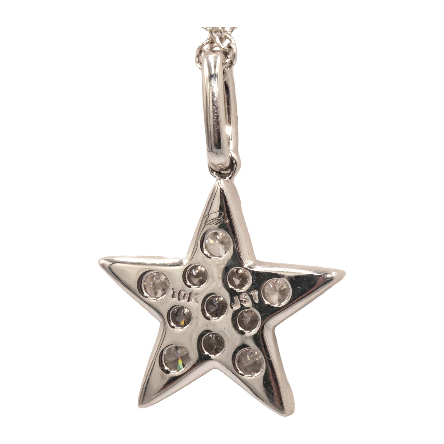 10K White Gold Jewelry 0.75CT Round Cut Pave Diamond Star Pendant Necklace