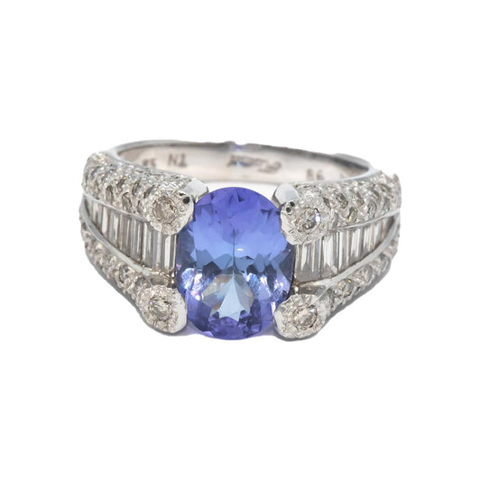 KALATI 18k White Gold 3.25CT Diamond and Tanzanite Cocktail Ring Size 6