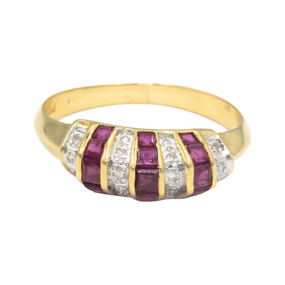KALATI 18k Yellow Gold 0.60CT Diamond and Ruby Band Ring Size 7.5