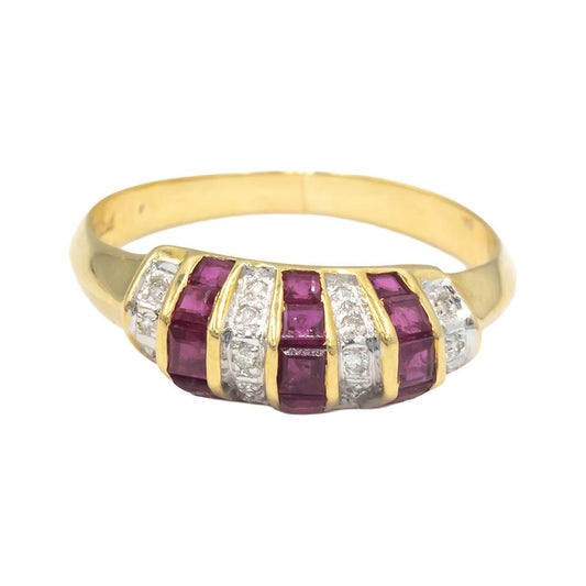 KALATI 18k Yellow Gold 0.60CT Diamond and Ruby Band Ring Size 7.5
