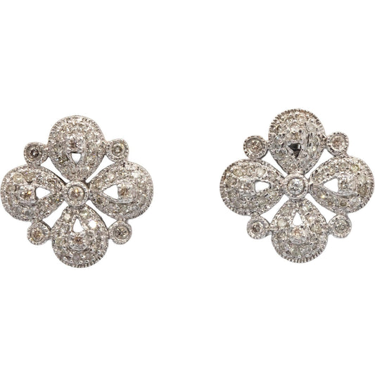 14k White Gold 0.50CT Diamond Floral Cluster Earrings