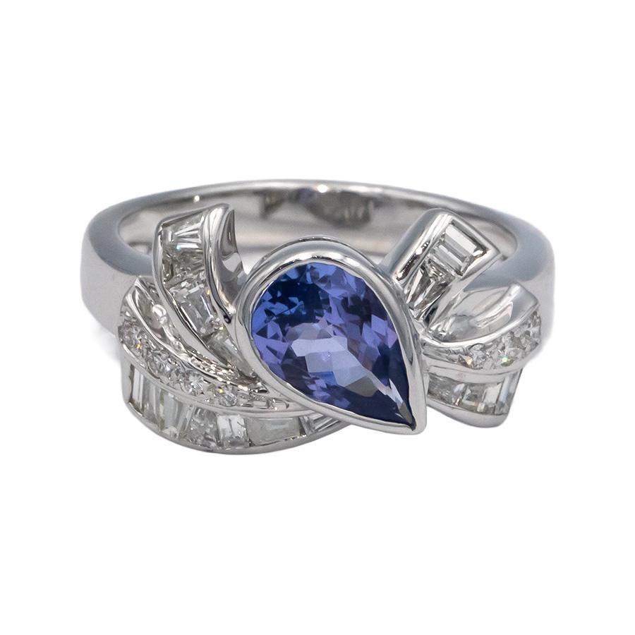 18k White Gold 1.40CT Diamond and Tanzanite Ribbon Ring Size 7