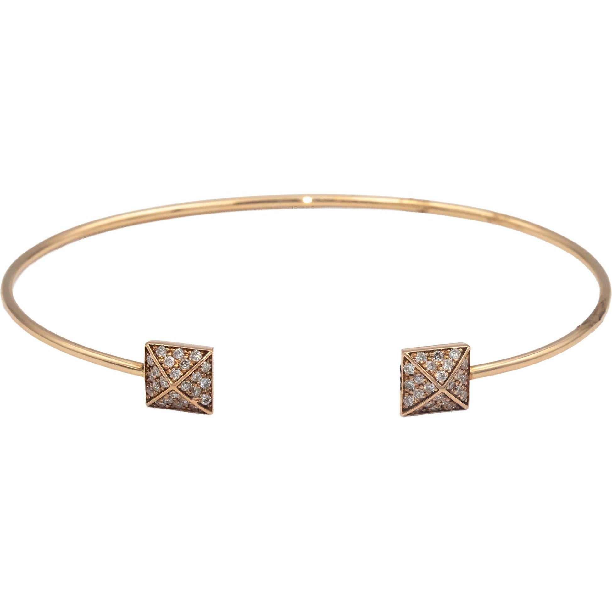 14k Rose Gold 0.40CT Diamond Pyramid Ends Cuff Bracelet