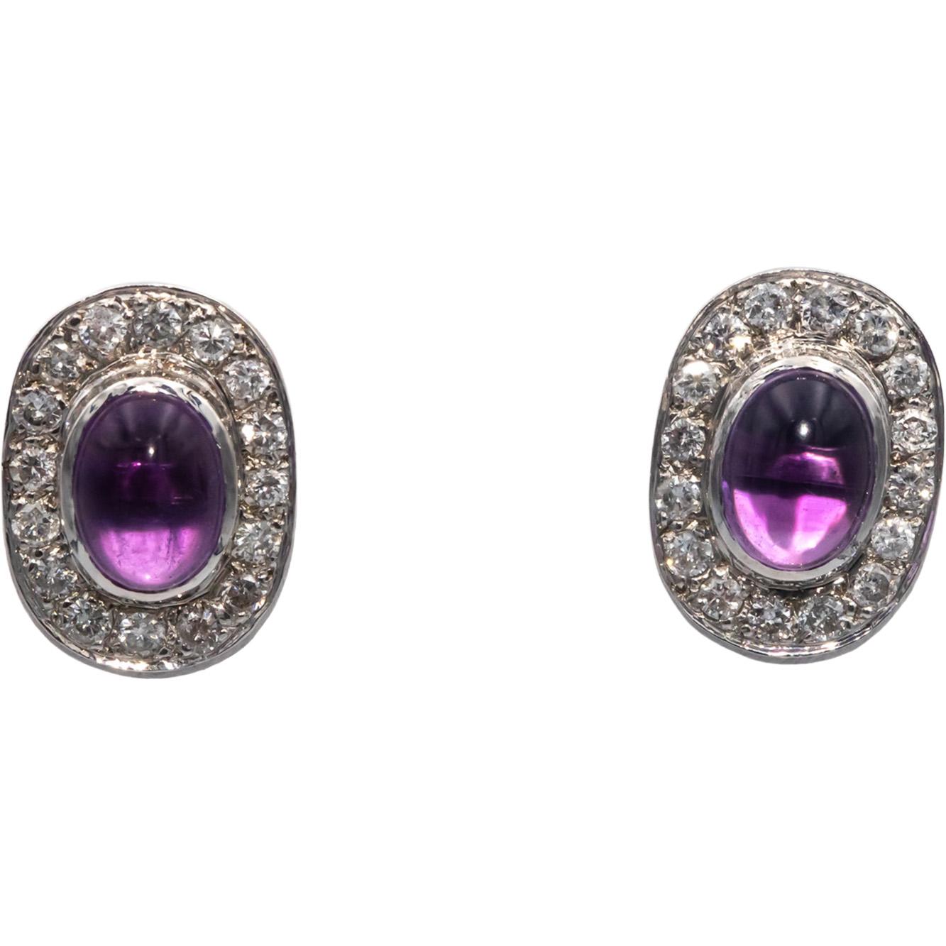 Vintage Antique 14k White Gold 1.64CT Diamond and Amethyst Stud Earrings