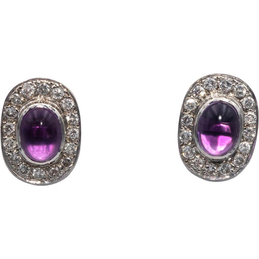Vintage Antique 14k White Gold 1.64CT Diamond and Amethyst Stud Earrings