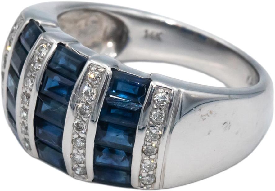 KALATI Designer 14k White Gold 1.25CT Diamond and Sapphire Band Ring Size 7