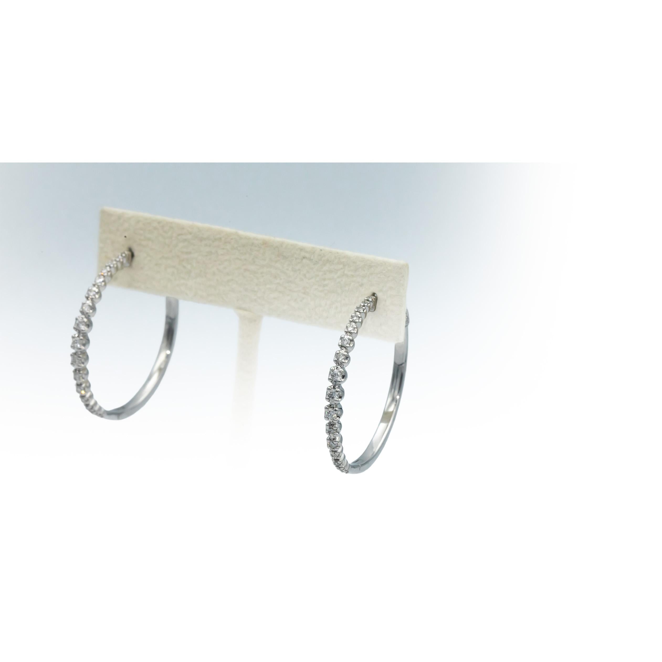 10k White Gold Round Diamond Inside Out Hoop Earrings 0.50CT