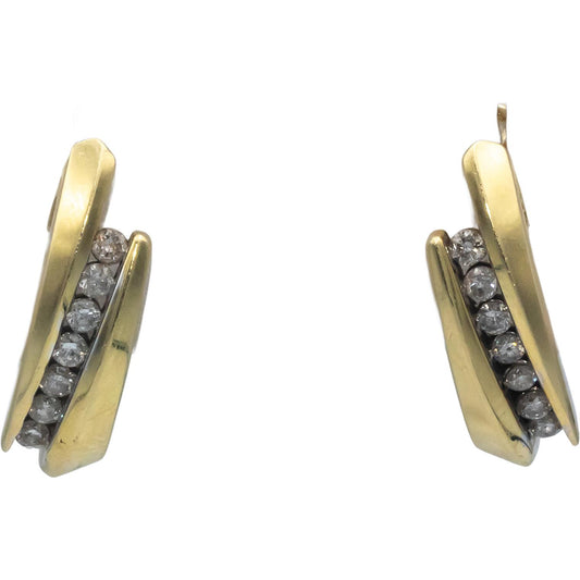 14k Yellow Gold 0.45CT Round Cut Diamond Huggie Style Curved Earrings