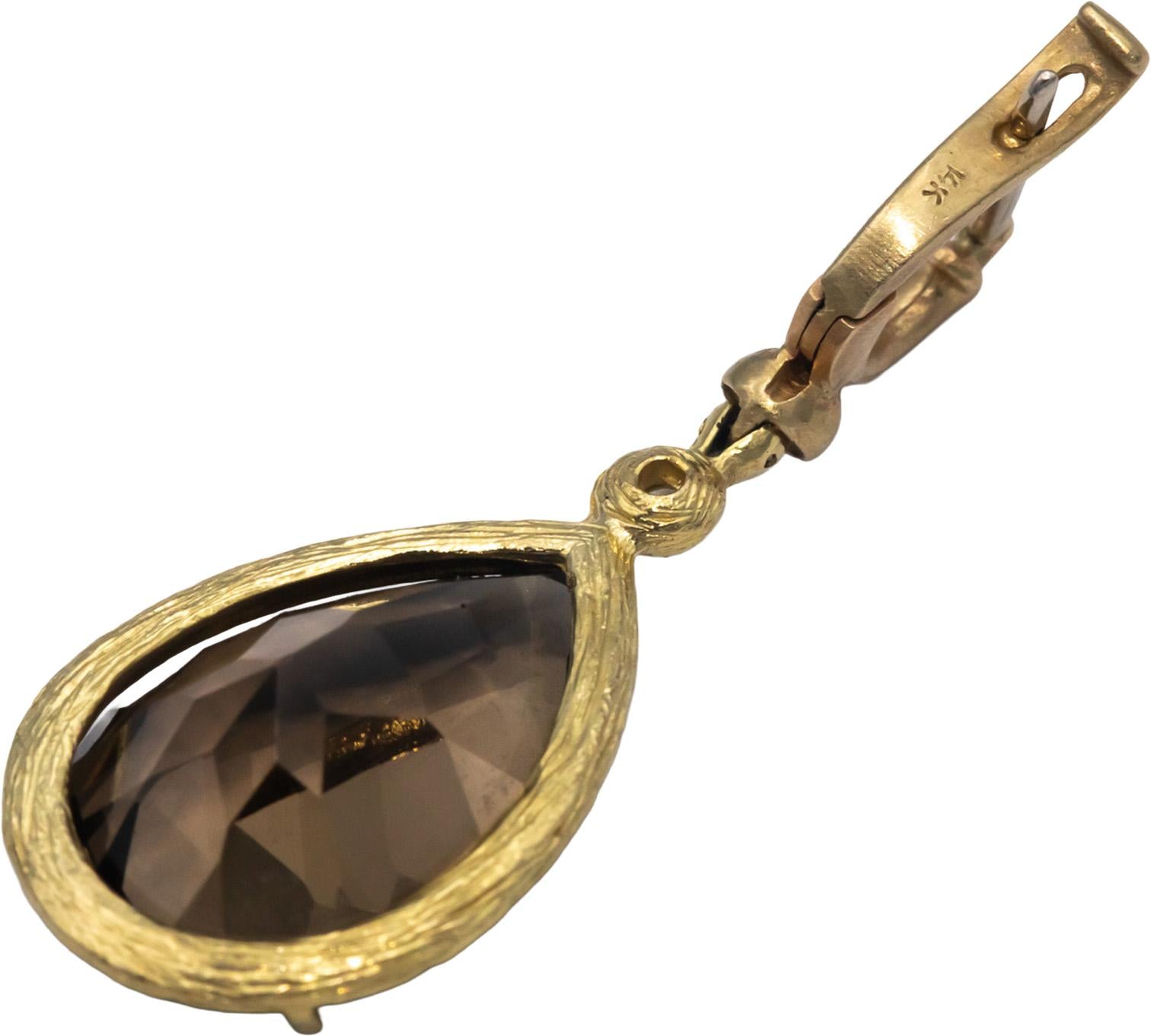 14k Yellow Gold 0.07CT VS Diamond and Smokey Quartz Drop Dangle Earrings