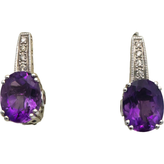 14k White Gold 3.24CT Diamond and Amethyst Dangle Earrings