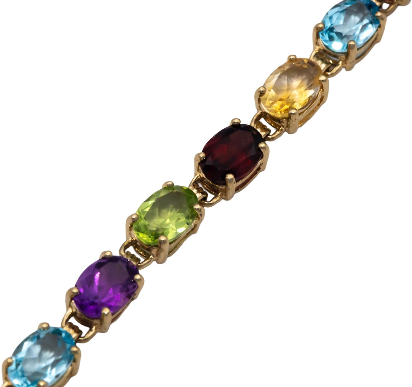 10k Yellow Gold Oval Cut Assorted Rainbow Gemstone Bracelet
