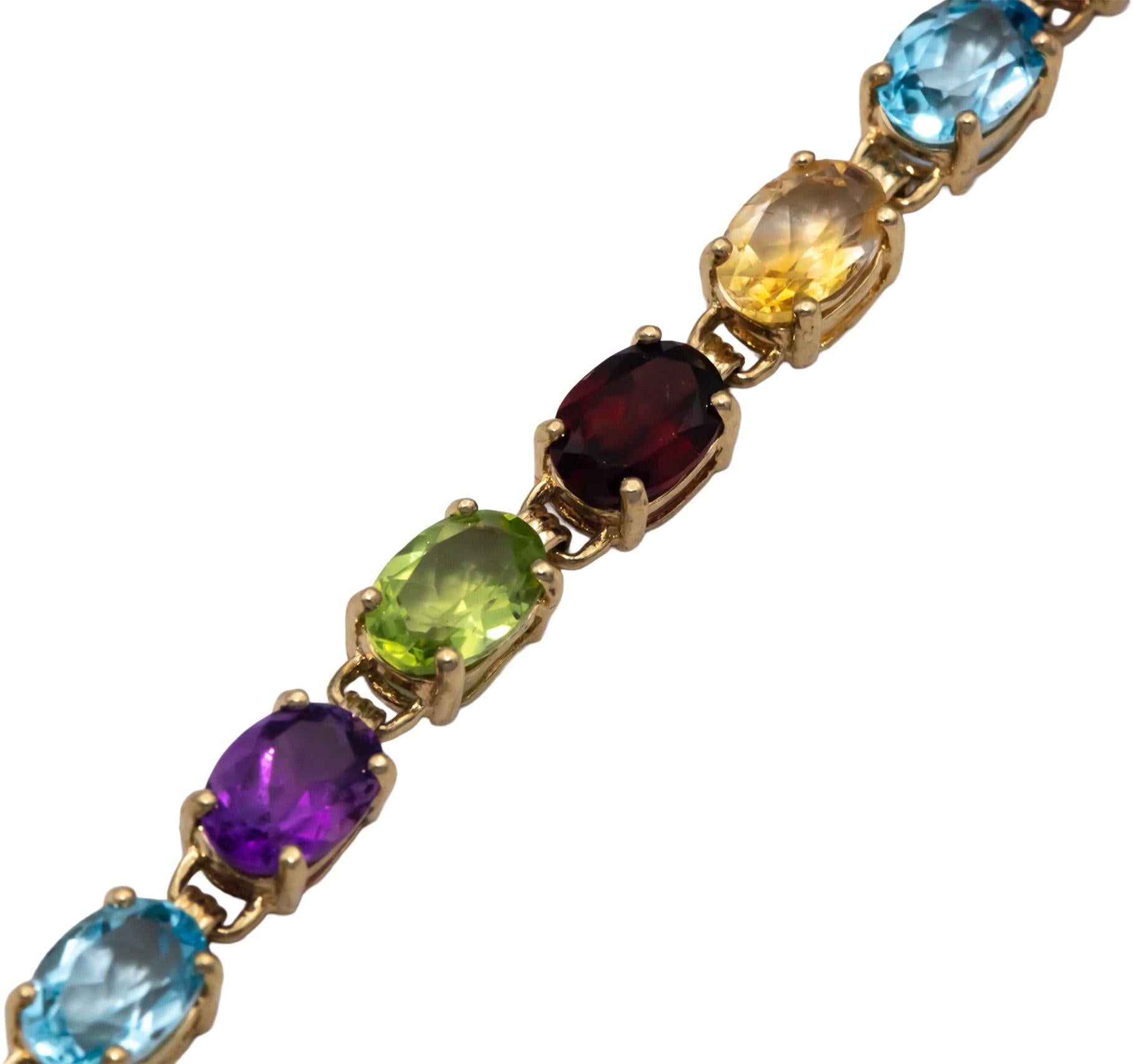 10k Yellow Gold Oval Cut Assorted Rainbow Gemstone Bracelet