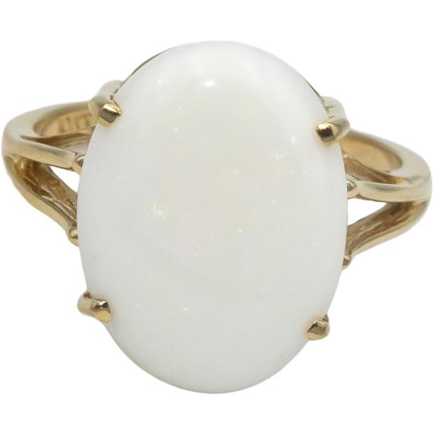 10k Yellow Gold 4.0CT Cabochon Cut Opal Solitaire Ring Size 7