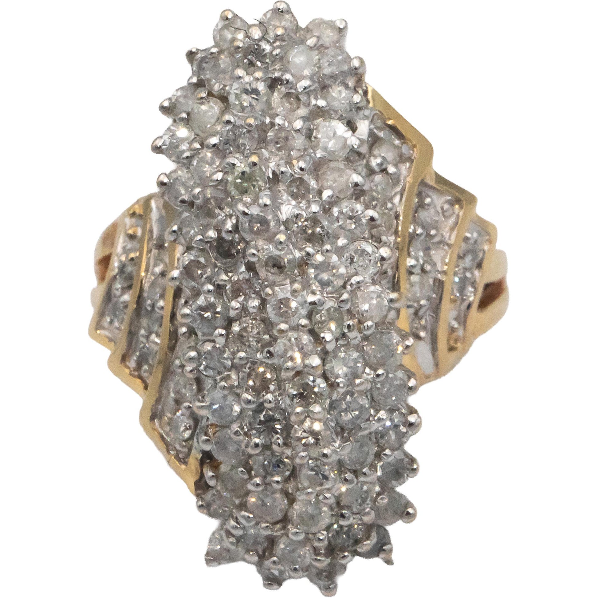 14k Yellow & White Gold Diamond Cluster Cocktail Ring 1.50CT Size 7.75