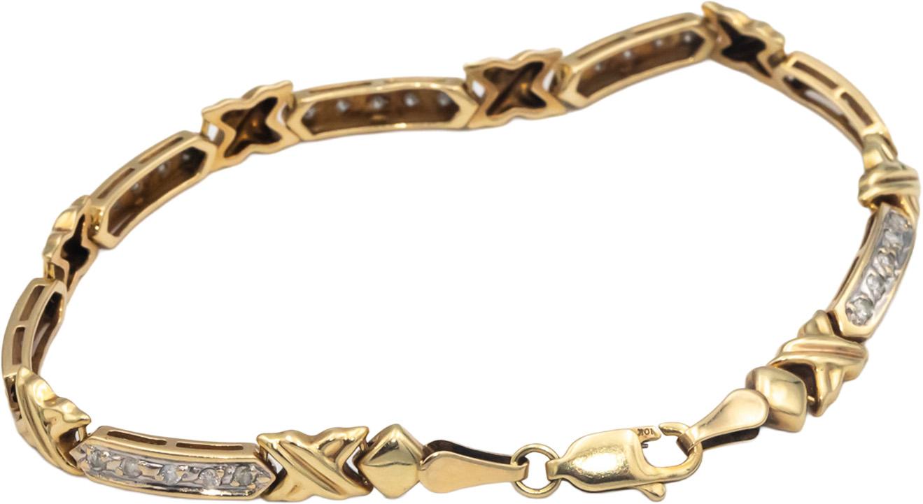 10k Yellow Gold 0.45CT Diamond Fancy Link Tennis Bracelet