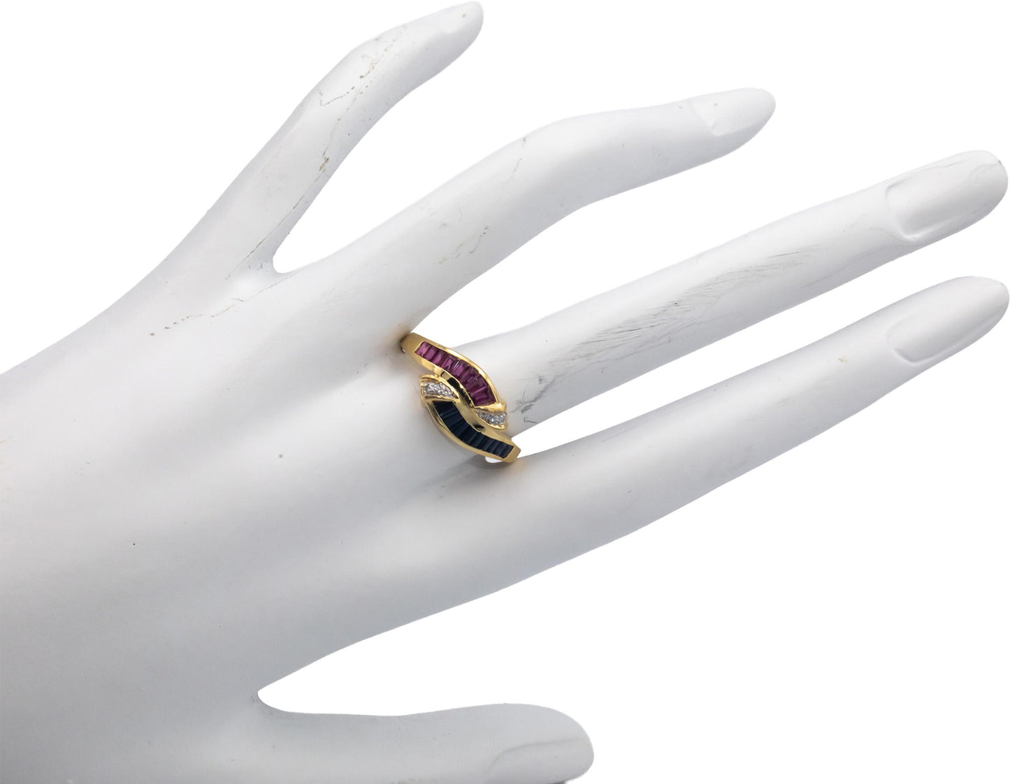 18k Yellow Gold 0.80CT Diamond Sapphire Ruby Band Ring Size 7.5