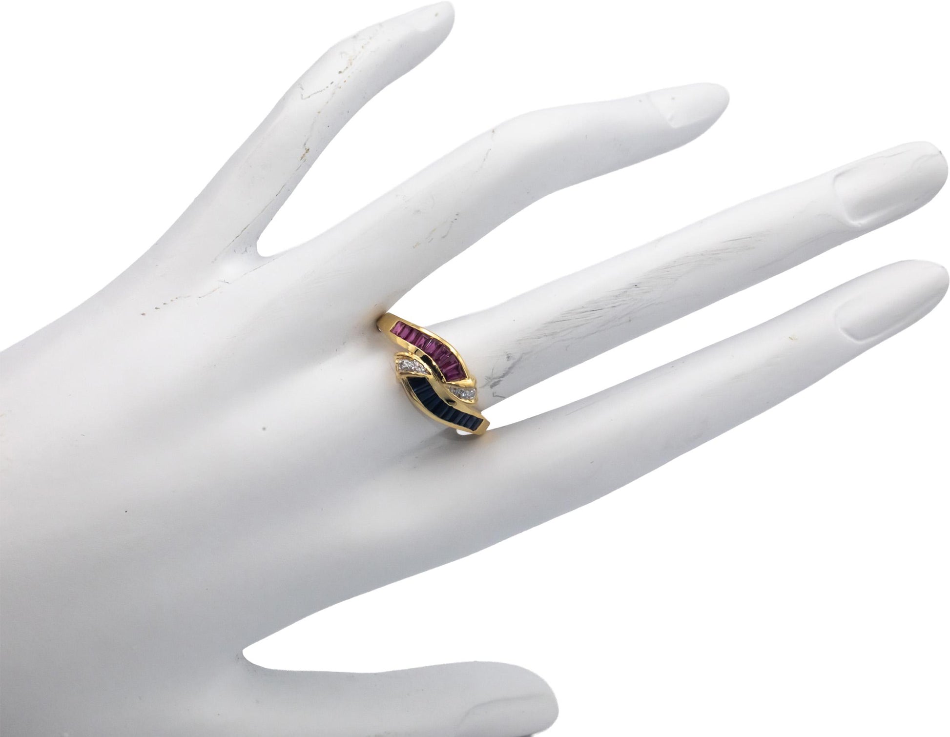 18k Yellow Gold 0.80CT Diamond Sapphire Ruby Band Ring Size 7.5