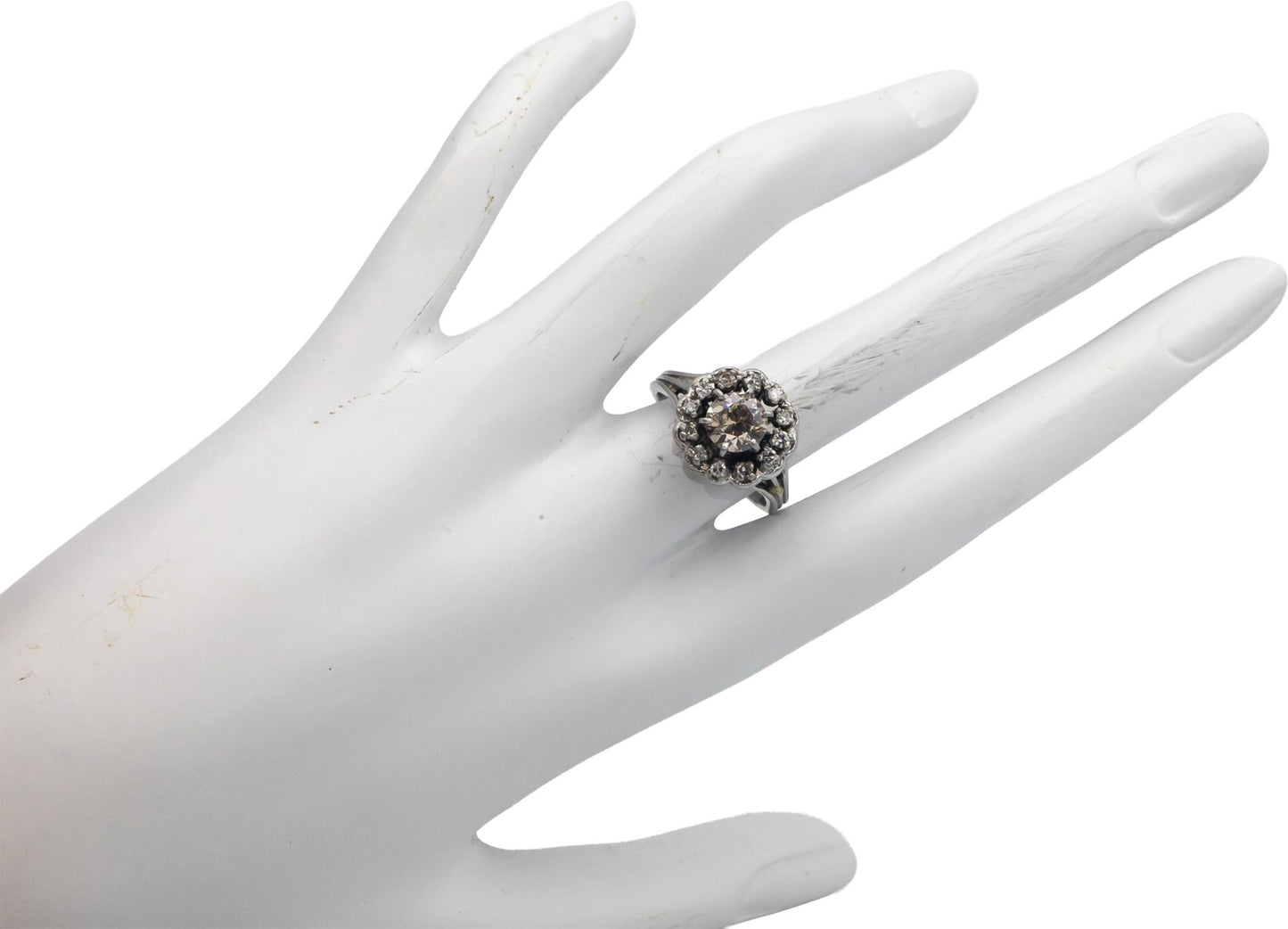 Vintage 14k White Gold 1.20CT Diamond Halo Ring w/ 1.0CT Center Size 6