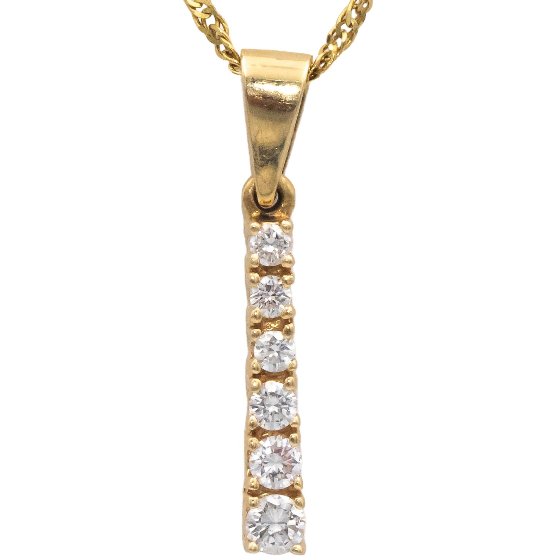 14k Yellow Gold 0.50CT Round Cut Diamond Stick Pendant Chain Necklace