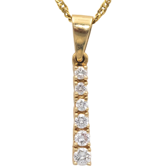 14k Yellow Gold 0.50CT Round Cut Diamond Stick Pendant Chain Necklace