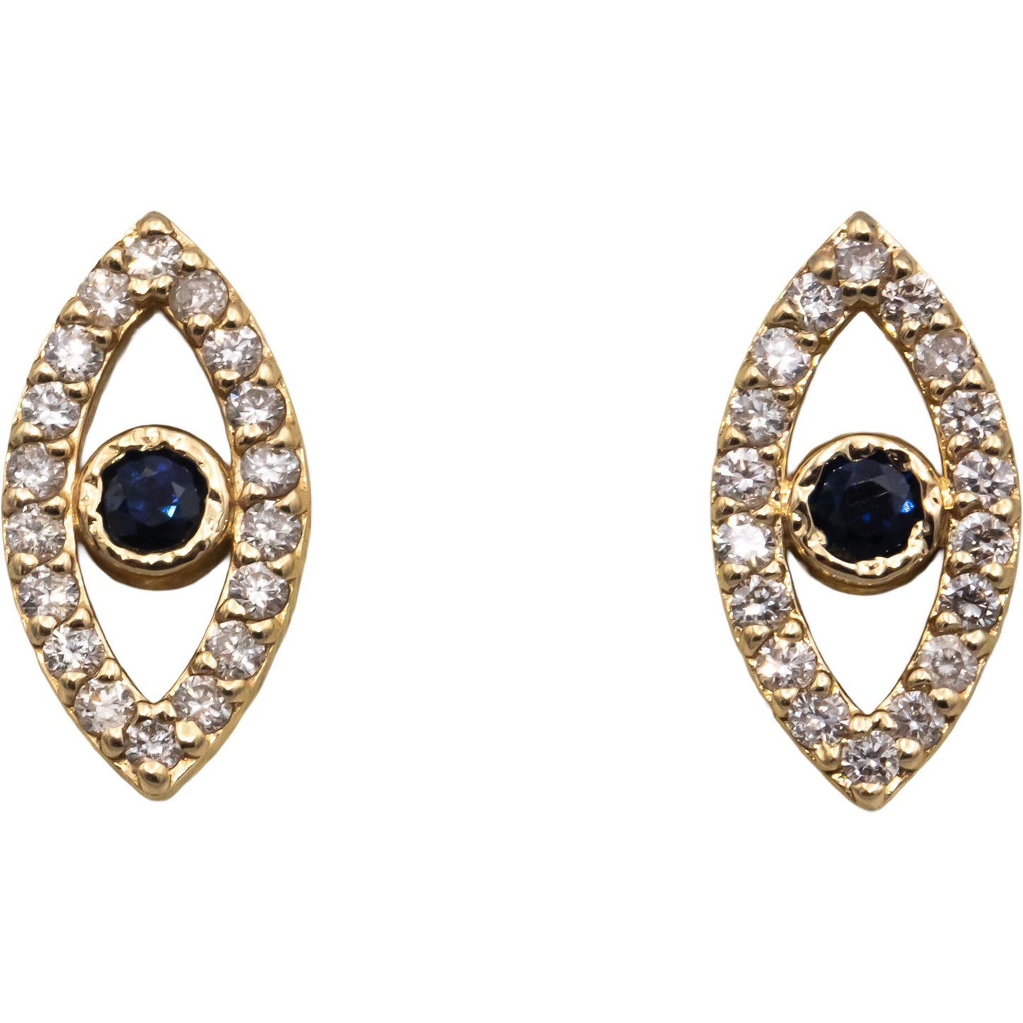 14k Yellow Gold 0.73CT Diamond and Sapphire Evil Eye Stud Earrings