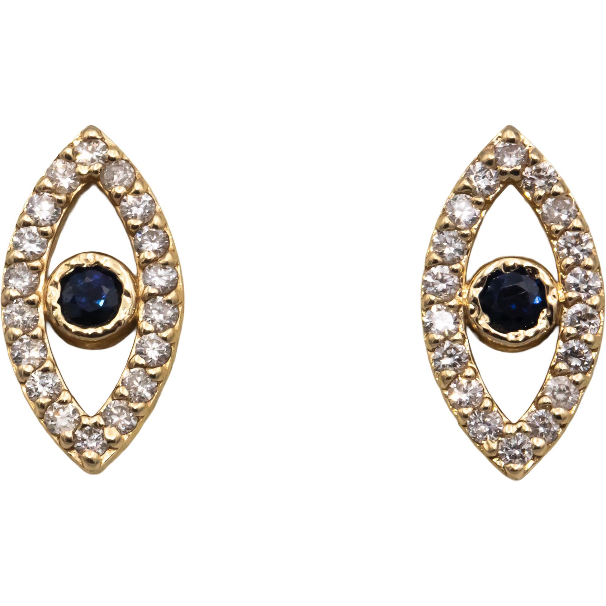 14k Yellow Gold 0.73CT Diamond and Sapphire Evil Eye Stud Earrings