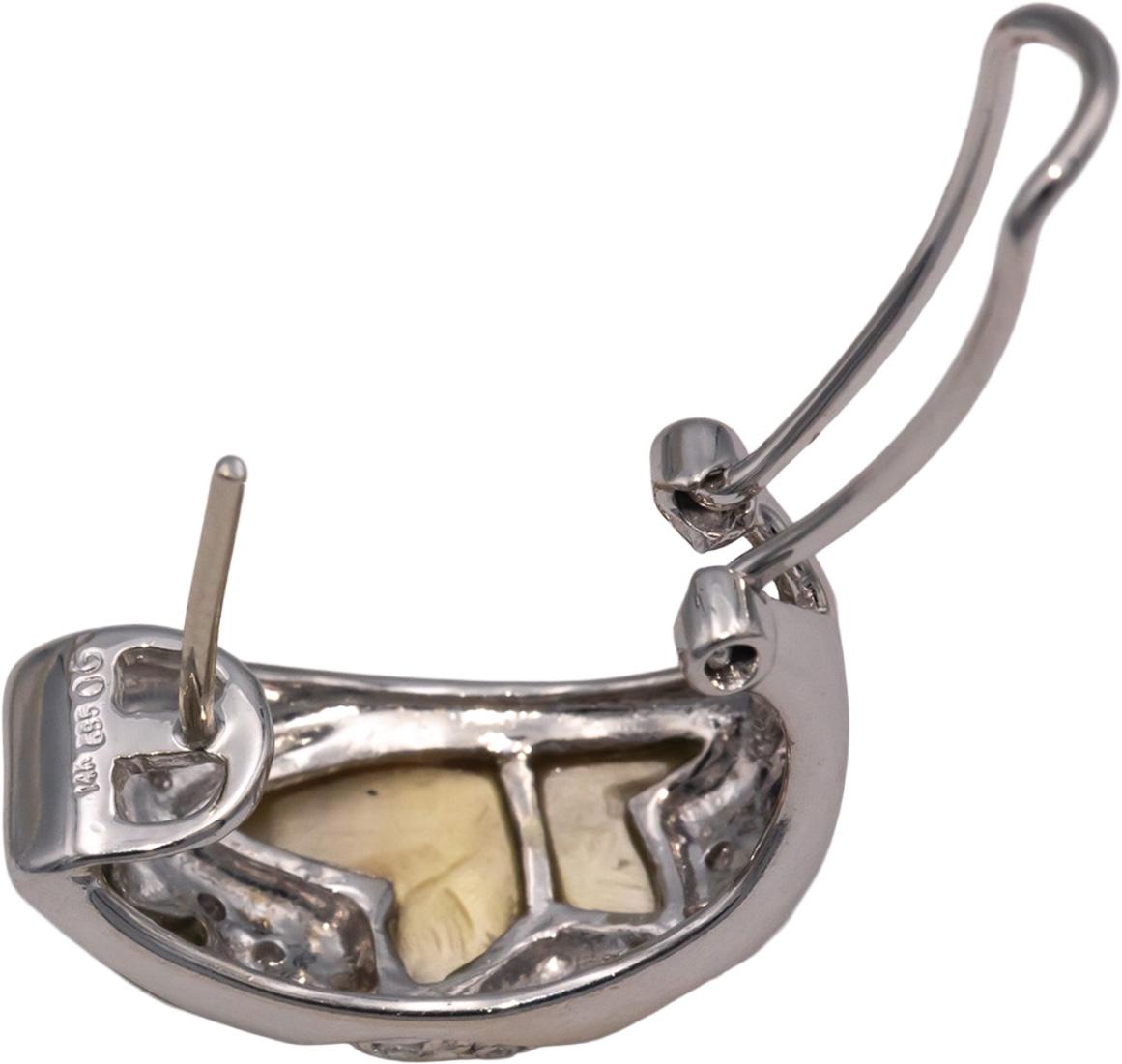 14k White Gold 0.15CT Diamond and Mother of Pearl Curved Earrings