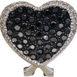 18k White Gold White and Black Round Diamond Heart Cluster Earrings 2.0CT