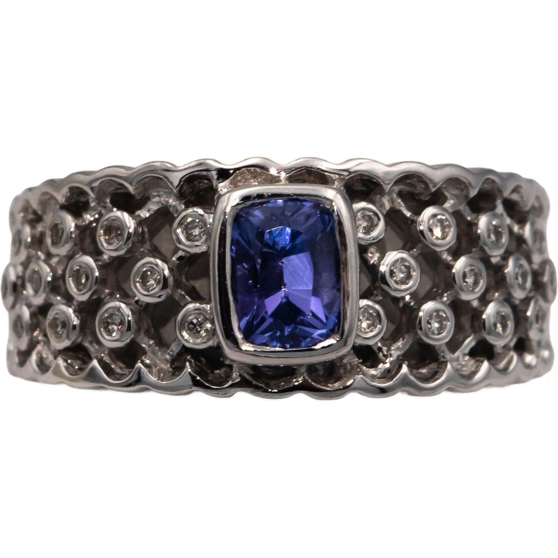 KALATI 14k White Gold 0.92CT Diamond and Tanzanite Ring Size 7.25