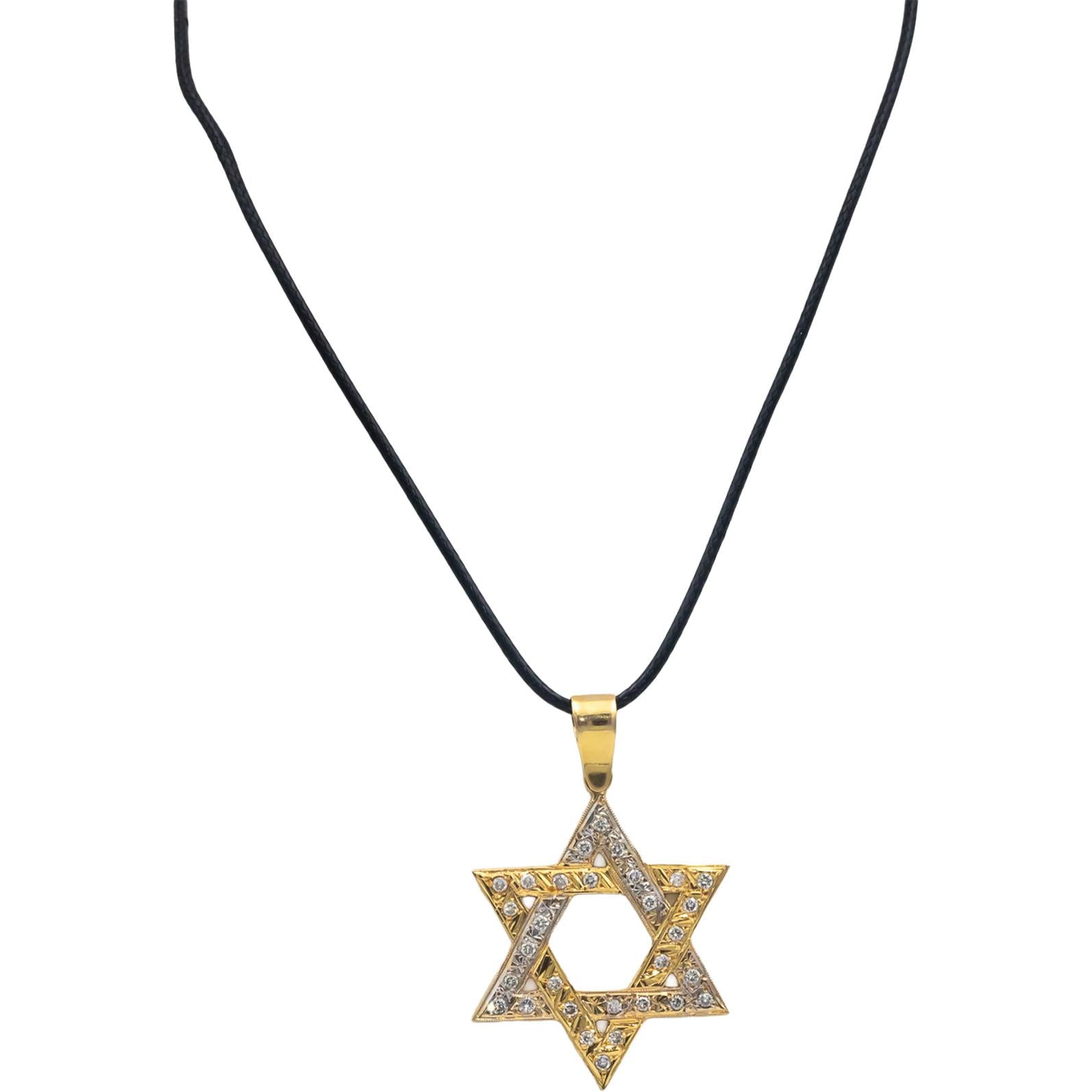 18k Yellow and White Gold VS Diamond Star of David Pendant Necklace 0.80CT