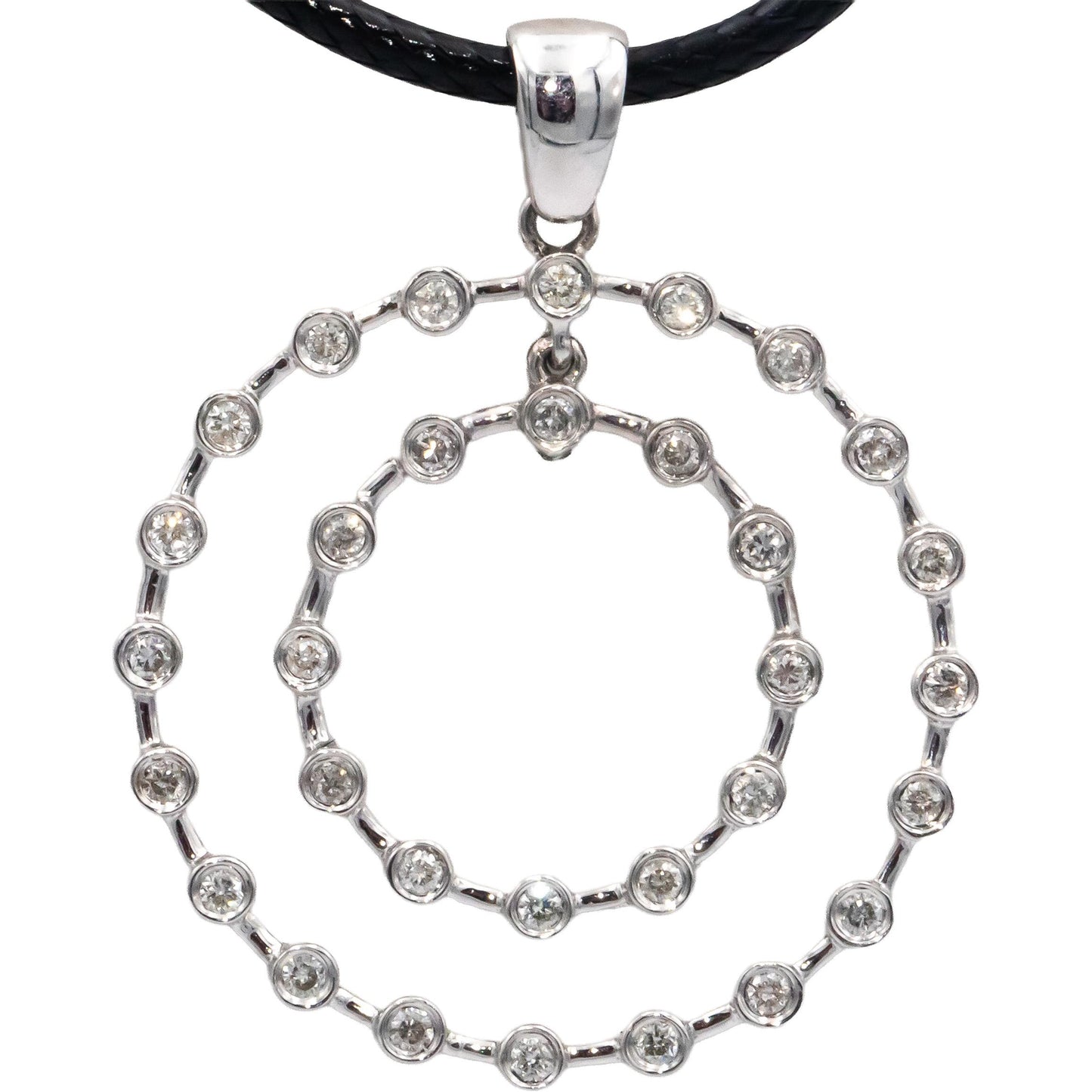 18k White Gold 0.65CT Round Cut Diamond Double Circle Pendant Necklace