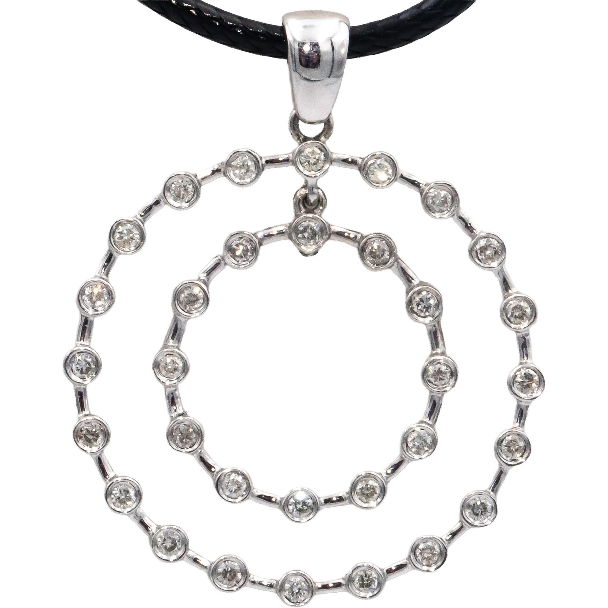 18k White Gold 0.65CT Round Cut Diamond Double Circle Pendant Necklace