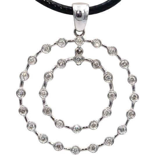 18k White Gold 0.65CT Round Cut Diamond Double Circle Pendant Necklace