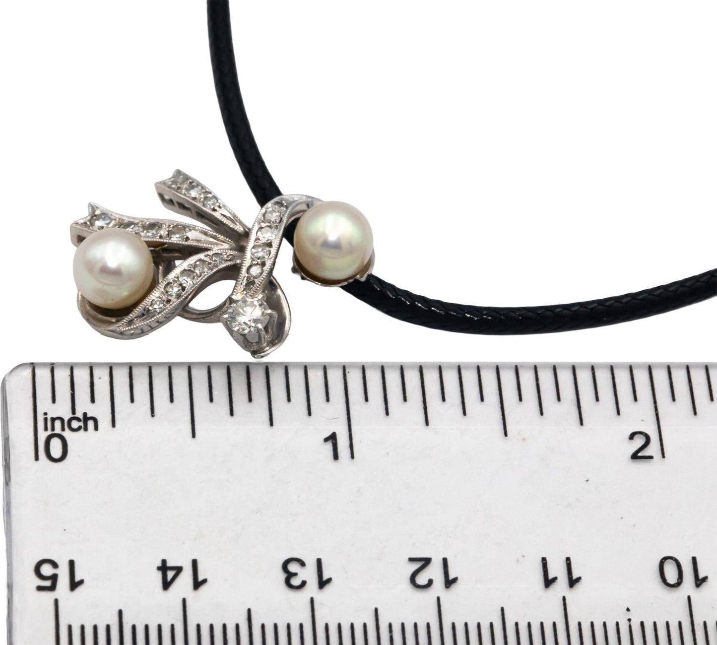 Vintage Antique 14k White Gold 0.30CT VS Diamond & 6.6mm Pearl Pendant Necklace