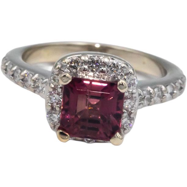 14k White Gold 1.95CT Diamond and Pink Tourmaline Ring Size 4.25