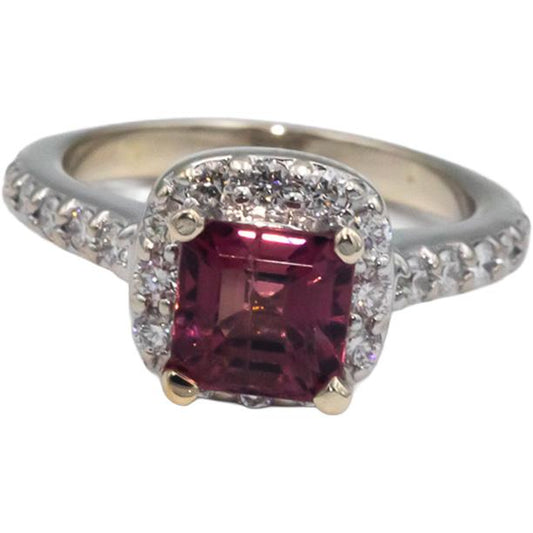 14k White Gold 1.95CT Diamond and Pink Tourmaline Ring Size 4.25